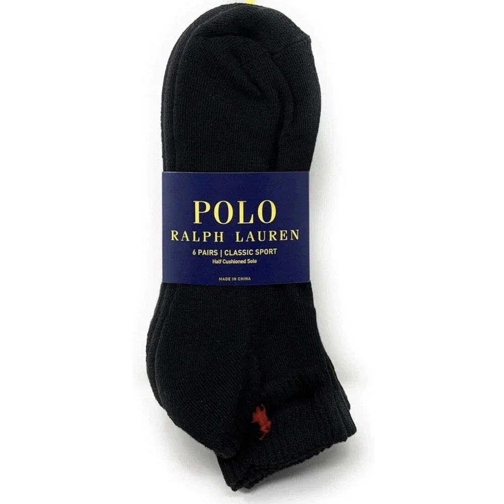 Polo Ralph Lauren Mens 6 Pack Classic Sport Cushioned Crew Socks Black 10-13